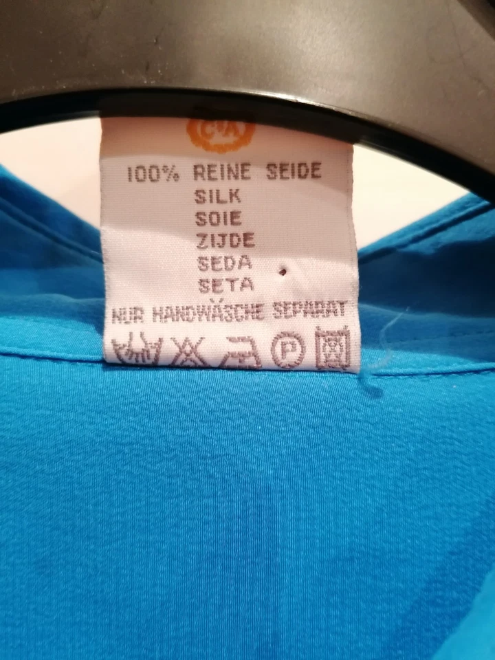 Damen Seiden Bluse Gr. 42 Hemdbluse 100 % Seide Blau - Bild 3 von 4
