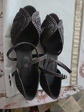 Black Rhinestone  Mesh Open Toe Ballroom Dance Shoes Womens Sz 8.5 M WORN ONCE