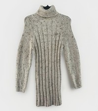 Mango Sweater Dress M Beige Flecked Turtle Neck Stretch Oversized Raglan Sleeve