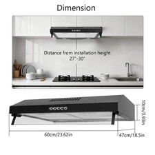 60 cm Top & Rear Venting Visor Cooker Hood LED 600 mm Vented Range Hood Fan