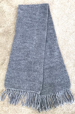 Vintage Aris Scarf Blue Gray Thick Double Knit Fringe Acrylic Unisex USA