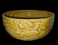 Vintage Bordalo Pinheiro Portugal Oak Leaf Gold Yellow 8" Salad Soup Bowl-EUC!