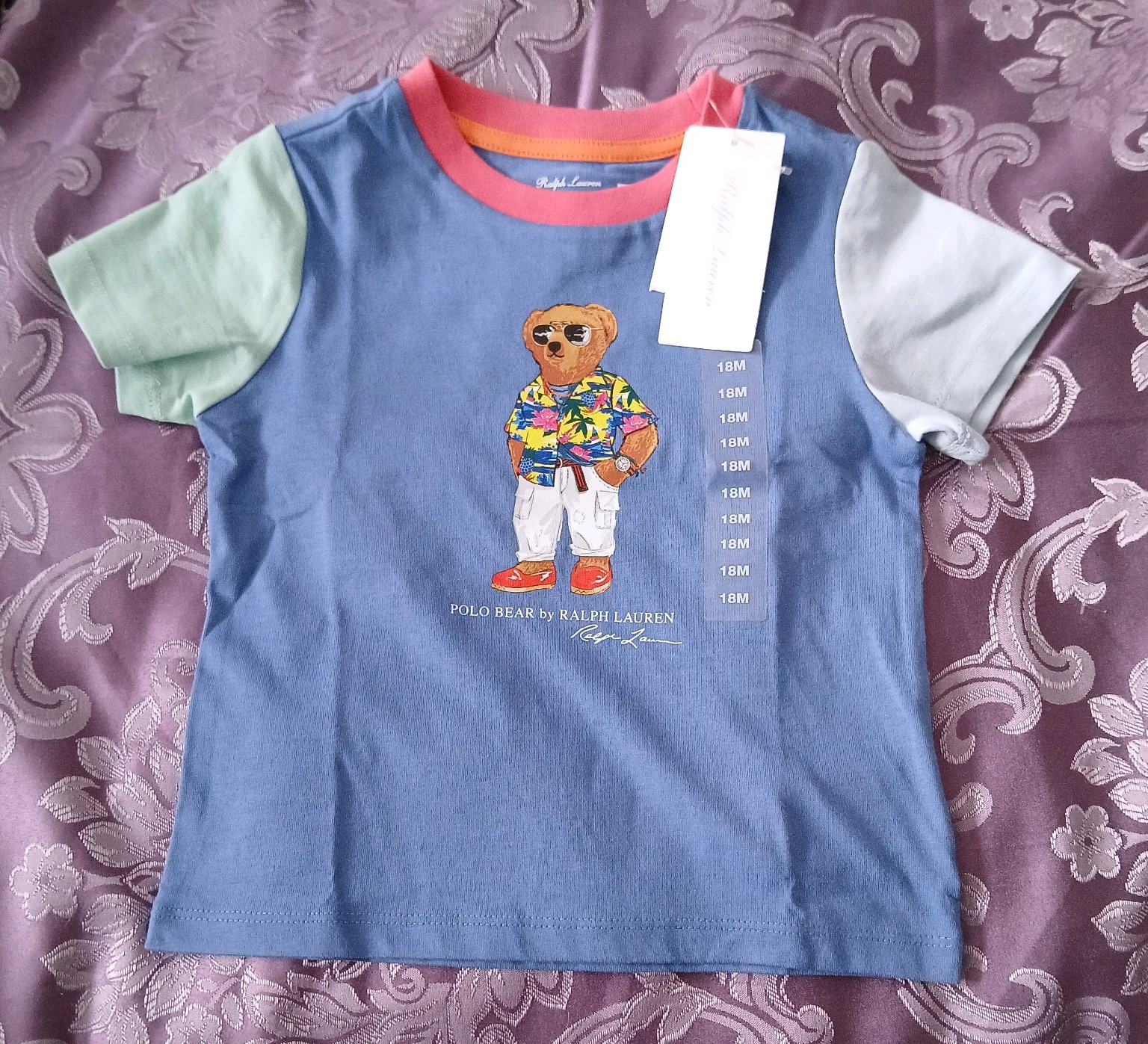 Brandneu Ralph Lauren Jungen Kleinkind Hawaii Teddybär Farbblock Baumwolle T-Shirt 18M