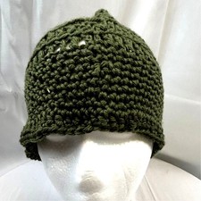 Handmade Green crochet cap 10" wide by 7 " tall hat NWOT child or adult
