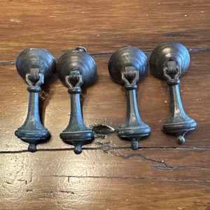 4 Vtg Traditional Cabinet Furniture Drop Pull Pendant Oxidized Brass 2" Long Set