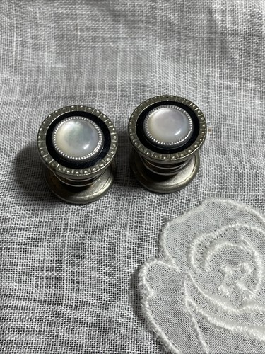 Vintage Silver Tone Black Enamel Snap Link Kum A Part Cufflinks HP-63 - Picture 1 of 5