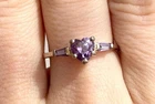 Heart Shaped Amethyst Gemstone Sterling Silver 925 Vintage Ring - sz 7.25