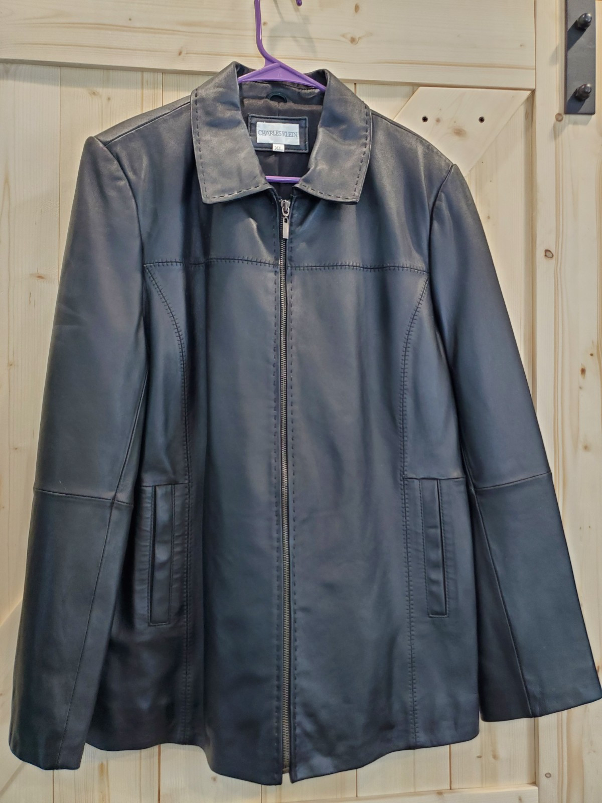 Charles Klein Womens Soft Black Leather Jacket Coat XL Zipper Front Blazer