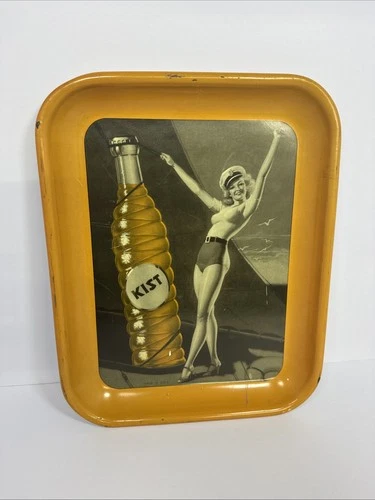 1940s Kist Orange Soda Metal Advertising Beverage Tray Vintage