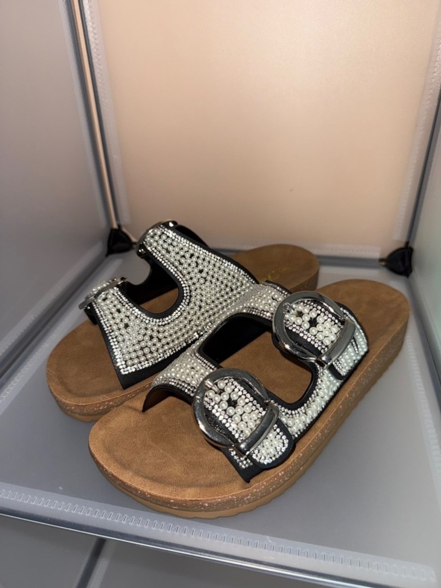 Forever Comfort Pearl Embellished Platform Slide Sandal  Forever Comfort Pearl Embellished Platform Slide Sandal Black Size 8.5 New main image 1