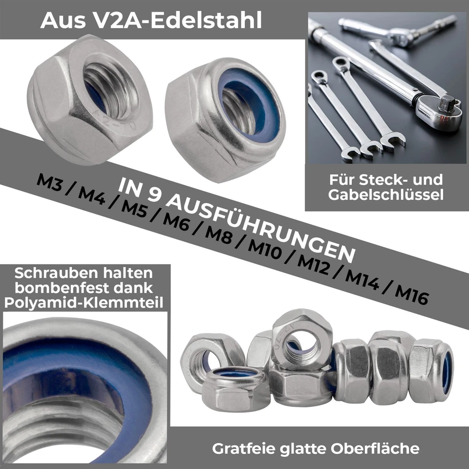 Selbstsichernde Edelstahl Muttern Stop-Muttern Sechskantmuttern Edelstahl DIN985 - Bild 2 von 4