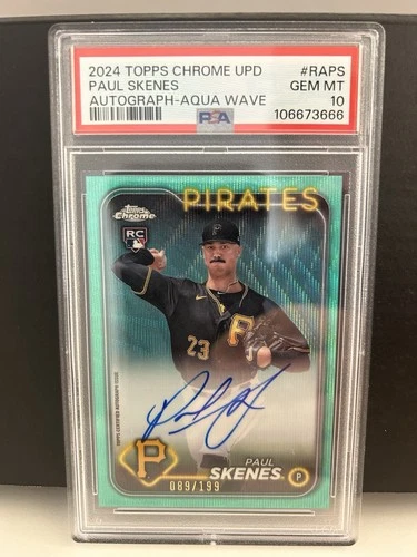 2024 Topps Chrome Update Paul Skenes Rookie Auto Aqua Wave /199 PSA 10