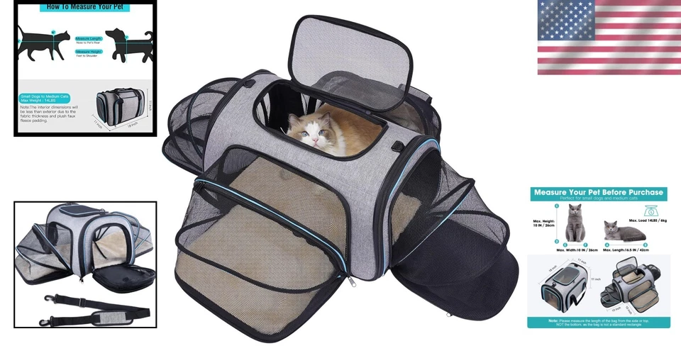Haustierreisen leicht gemacht: Erweiterbare Hunde- & Katzentrage für Komfort - 18"L, grau-blau - Bild 2 von 4