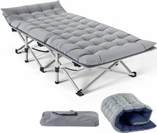 Folding Camping Cot Portable Aldult Military Sleeping Cots Bed W/Mat Carry Bag