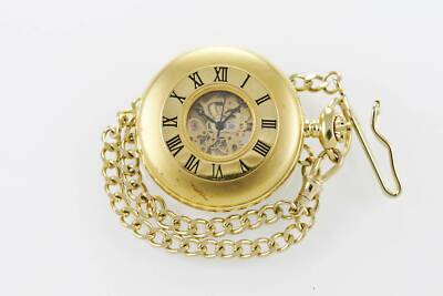 Majestron Unisex Erwachsene Taschenuhr Skelett Aufzieh Edelstahl Gold Quarz