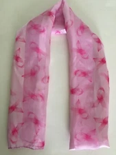 Women's Oblong Scarf Shawl Sheer Pink Breast Cancer Awareness 60"Lg 13"B8