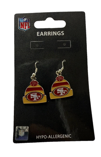NFL San Francisco 49ers Earrings Metal Football Fishhook Post Beanie Knit Hat - Picture 3 of 4