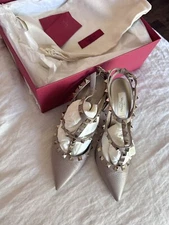 Valentino Garavani Rockstud Ankle Strap in Poudre Heels