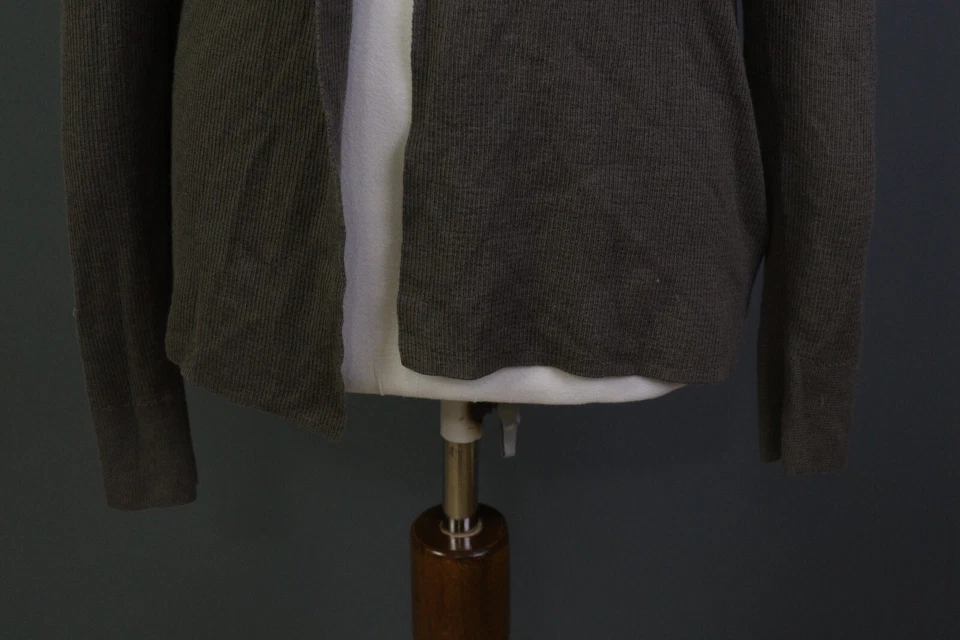 Cárdigan Suéter AllSaints Marrón Merino Frente Abierto Manga Larga Talla M Foto 3 de 4