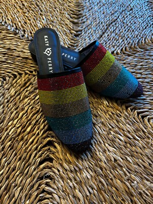 Katy Perry The Marcy Rainbow Rhinestone Slide Sandals Size 8.5M Women s Slip-On