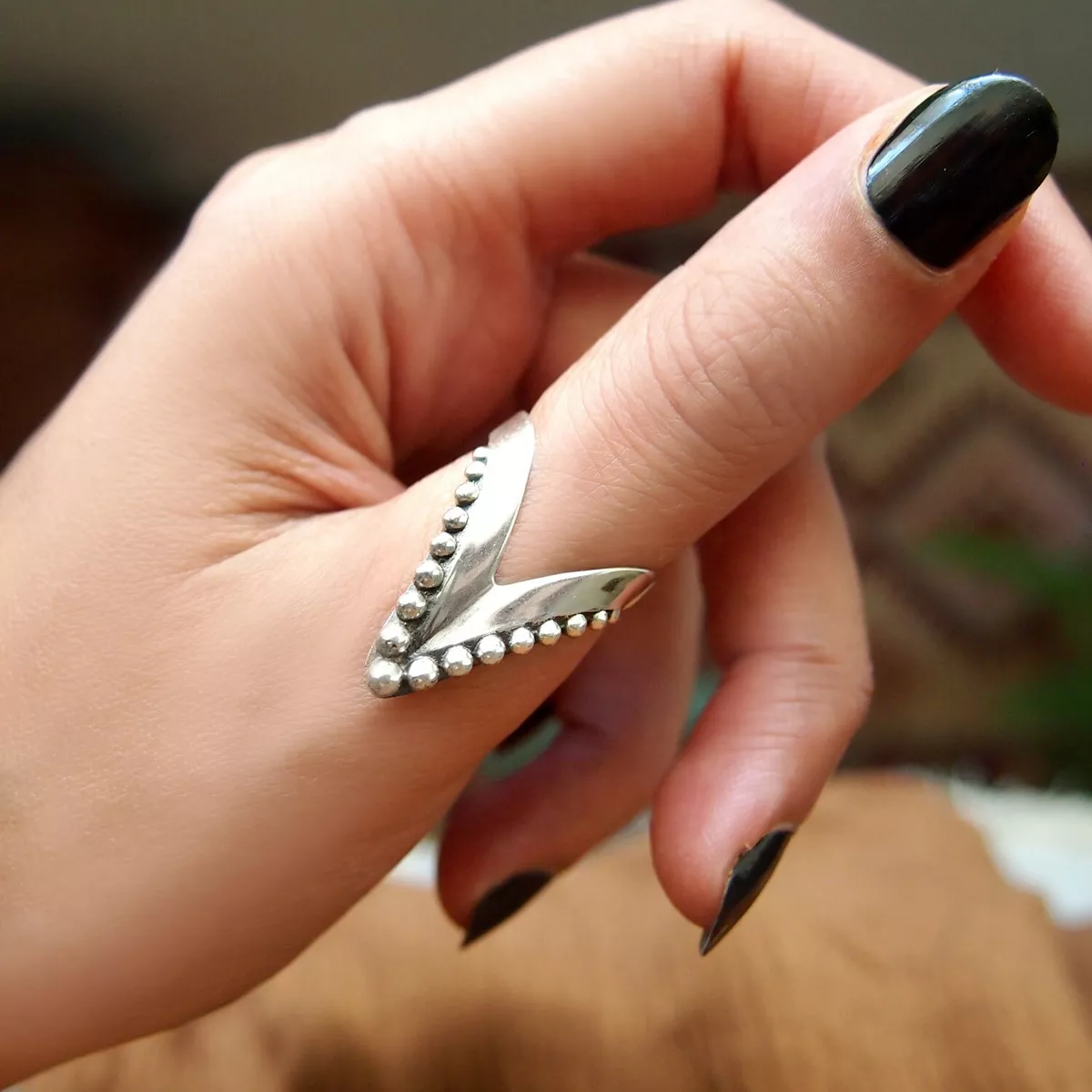 Chevron Thumb Ring for Women 925 Sterling Long Full Finger