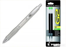 Pilot G2 Limited Metal Gel Pen .7mm Silver with Green Ink Refills Office School