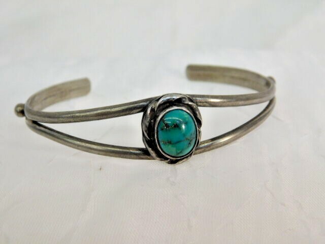 TURQUOISE STERLING SPLIT CUFF BRACELET ARTISAN HA… - image 1