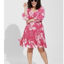 Torrid Pink White Floral Clip Swiss Dot Pockets Dress Size 2X