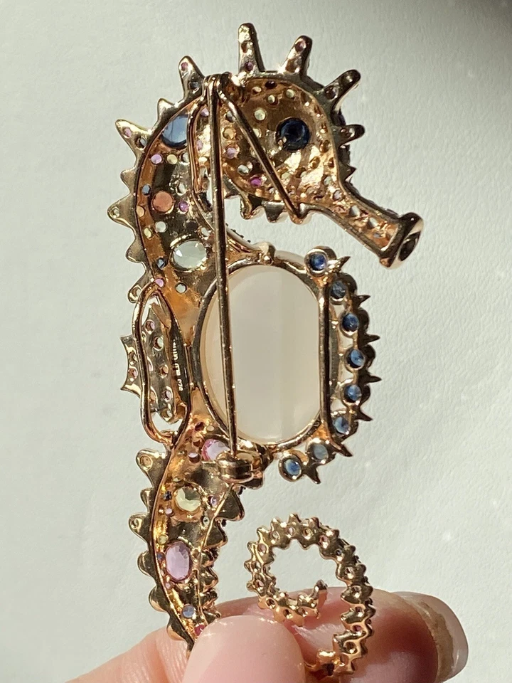 Victoria Wieck Gold Vermeil Multi Color Sapphire & Chalcedony Seahorse Pendant - Image 2 of 4
