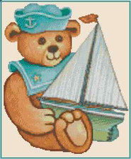 Teddy Bear with Sail Boat Counted Cross Stitch Chart No.28-100 
