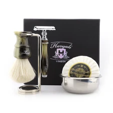 Professional Shaving Set, DE Safety Razor, Brush, Soap & Bowl Stand Grooming Kit