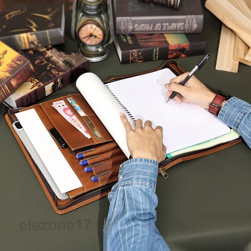 Genuine Leather Portfolio Office Folder Tablet Case Organizer For iPad Pro 12.9 - Picture 3 of 19