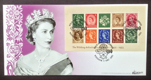 GB Bradbury 2002 Wilding Definitives M/Sheet on First Day Cover, Windsor S/H/S