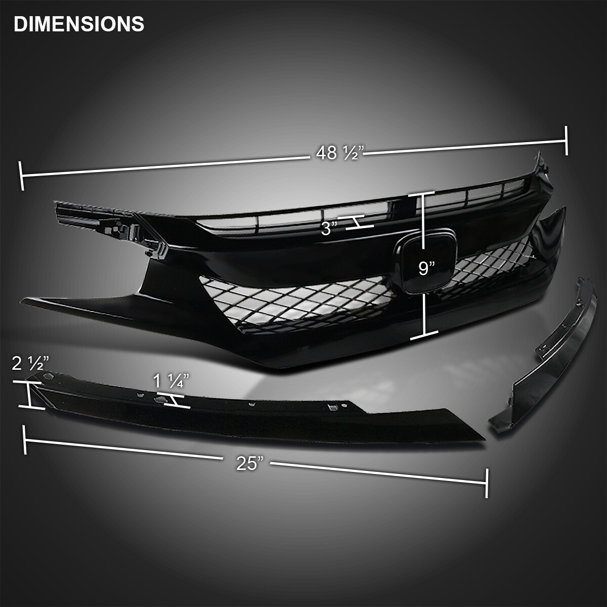 Autozensation Black Mesh Grille – 2006-2008 Honda Civic 2Dr Coupe – T-R Style Front Bumper Hood Grill