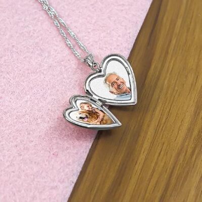 Personalized & Engraved Heart Shaped ''Butterflies'' Custom Photo Locket Necklace