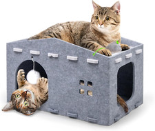 Cat House for Indoor Cats, Cat Beds Peekaboo Pet Cave with Fluffy Ball and Catni