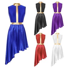 Womens Color Block Patchwork Lyrical Dance Dress Sleeveless Dresses Dancewear