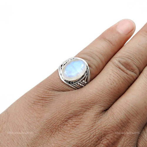 Rainbow Moonstone 925 Silver Women Gift Statement Ring Jewellery - Picture 4 of 9