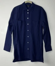 Madewell The Oversized Straight Hem Shirt Signature Poplin Womens XXS Blue Boxy