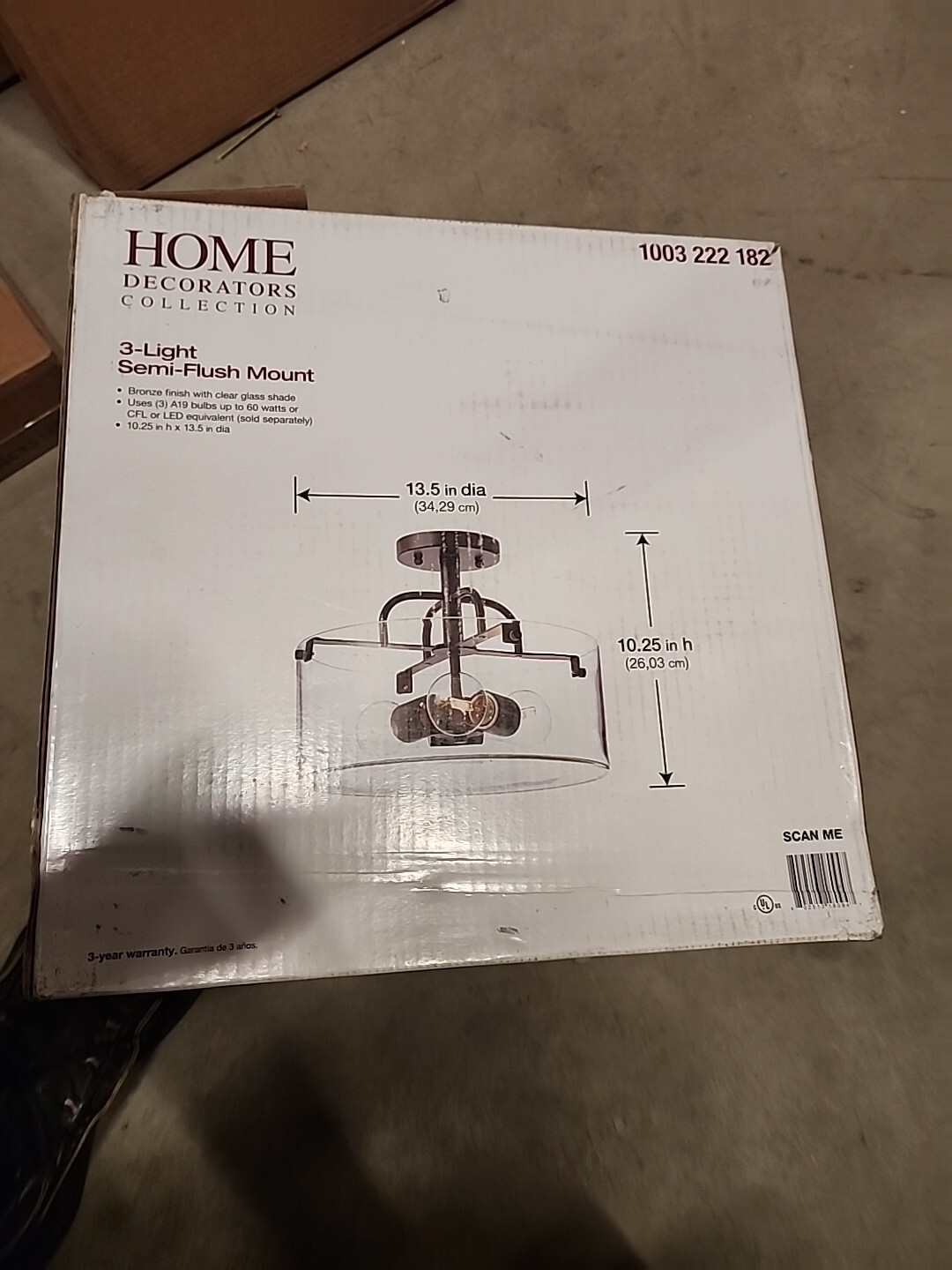 Home Decorators 3-Light Bronze Semi-Flush Mount with Clear Glass Shade