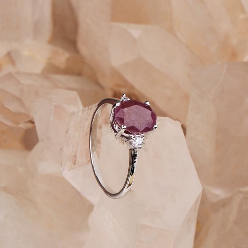 925 Sterling Silver Ruby and CZ Engagement Ring Handmade Jewelry Gift for Her - Picture 2 of 7
