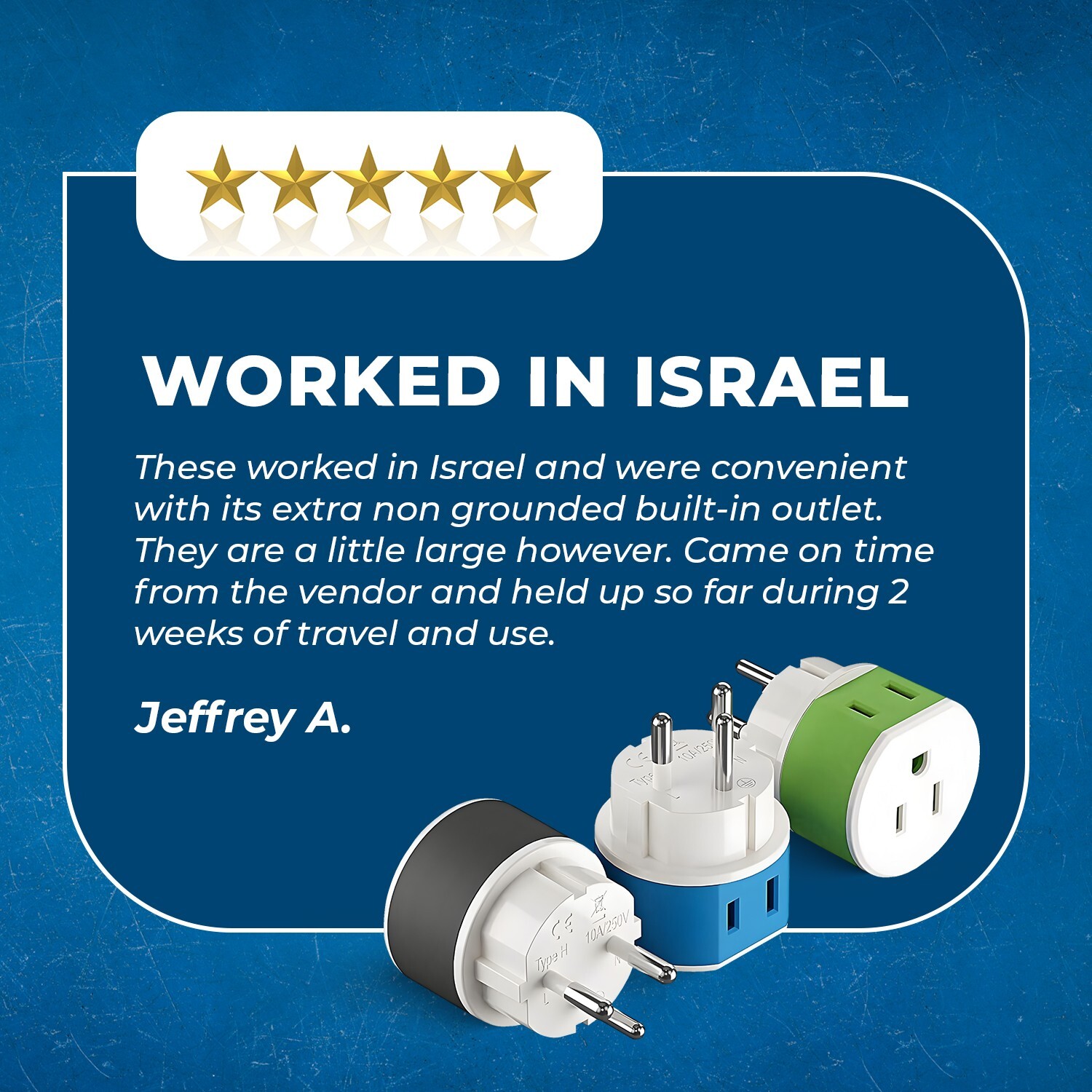 OREI Israel, Palestine Travel Plug Adapter - 2 USA Inputs - 3 Pack - Type H