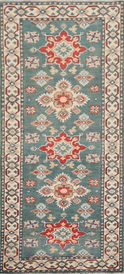 Green/ Ivory Super Kazak Geometric Oriental Hand-made Accent Rug 2' 3'' x 5' 6''