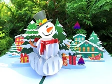 3D Pop Up Greeting Card Merry Christmas Snowman Tree Fun Holidays Family Friends