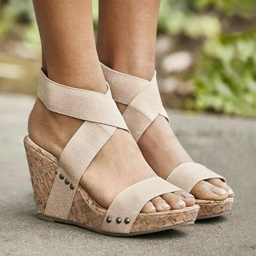 Women's Elastic Cross Strap Wedge Peep Toe Shoes Platform Slingback Party  Sandal | eBay