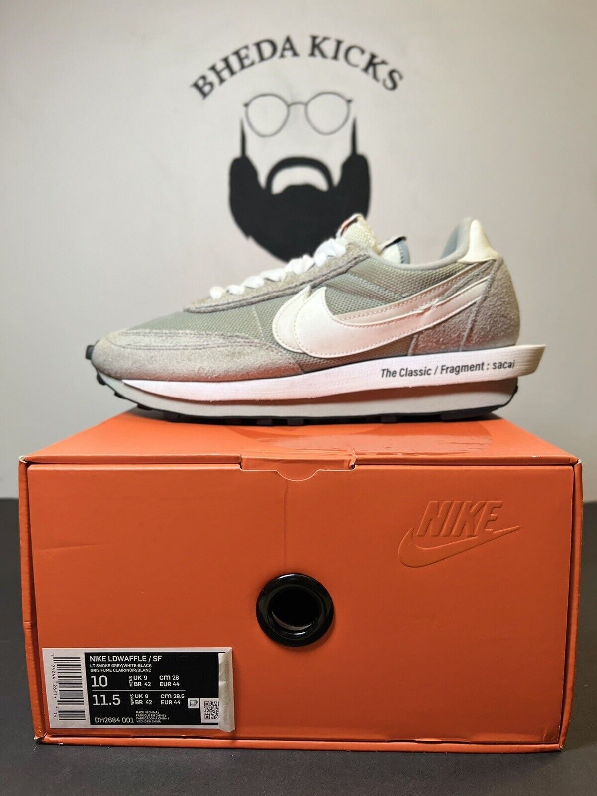 SACAI X NIKE Nike LDV Waffle x Fragment Design x Sacai Grigio SF Taglia 10 DH2684 001 Usate