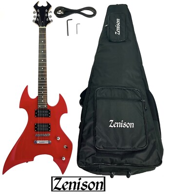 Zenison Heavy Metal Style Electric Guitar Solid Body Maple Neck Red & Deluxe Bag