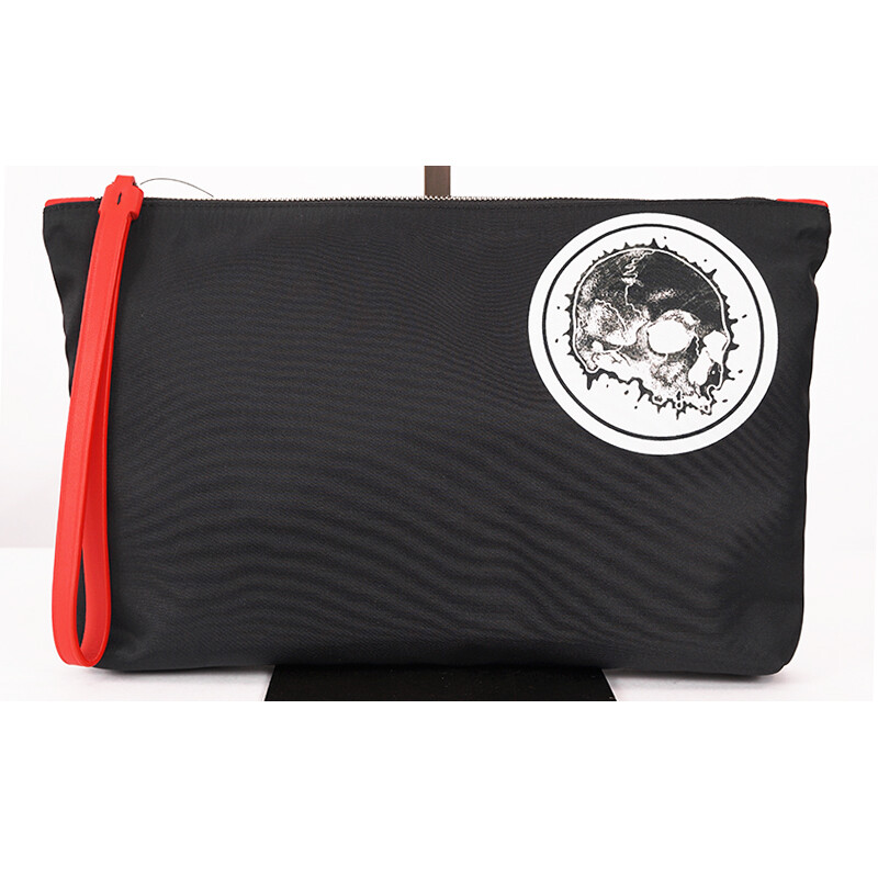 Alexander McQueen スカルジッパー クラッチバッグ NEW $495 ALEXANDER MCQUEEN Black Nylon SKULL PATCH Pouch ZIP TOP