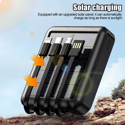 Für Handy Solar Powerbank 10000mAh Tragbar Externer Batterie Ladegerät LED-Licht