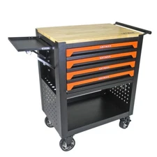 4 Drawers Rolling Chest Tool Cart Garage Storage Cabinet Tool Box Wooden Top
